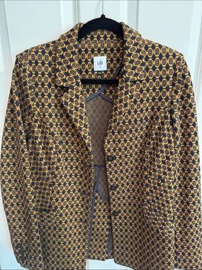CAbi Mustard and Navy Geometric Blazer